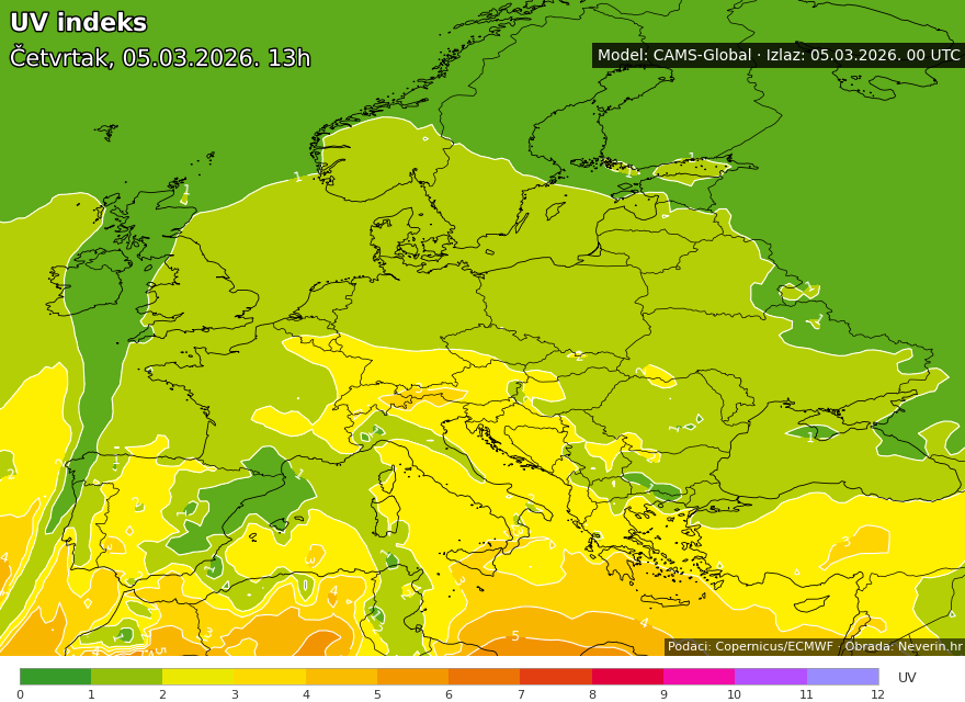 UV indice Europa oggi