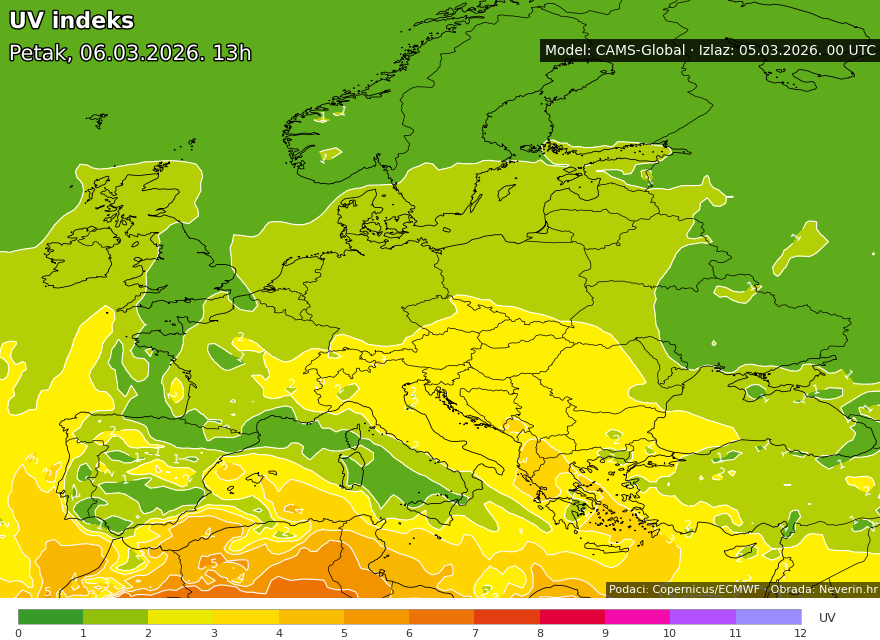 UV indice Europa domani