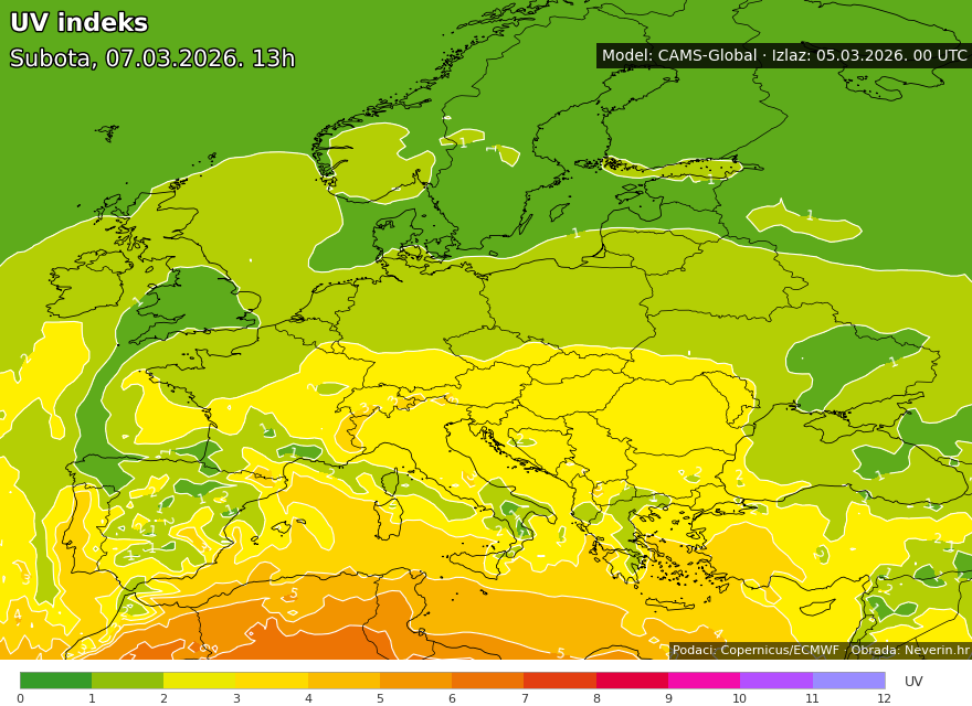 UV indice Europa dopodomani