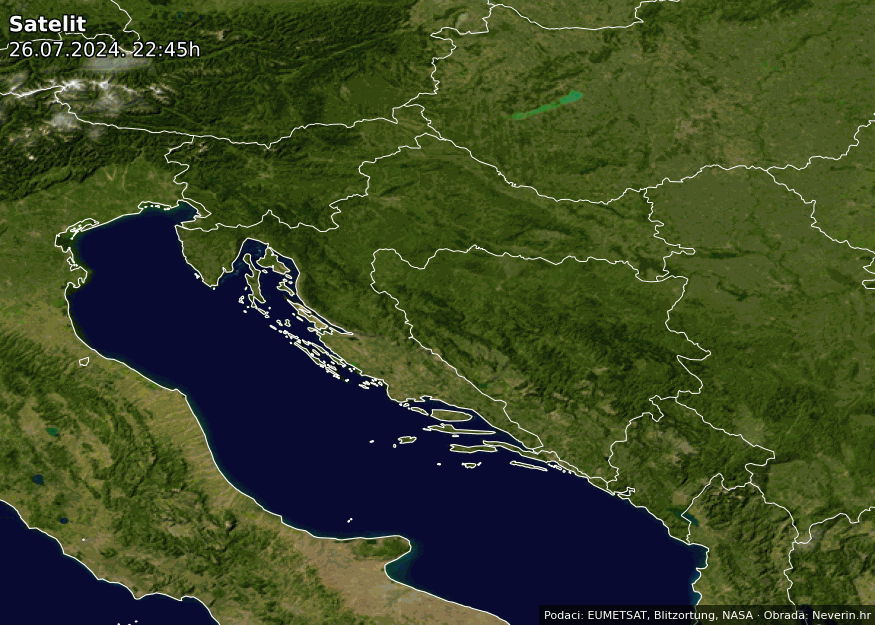 Satelitní snímek Chorvatska