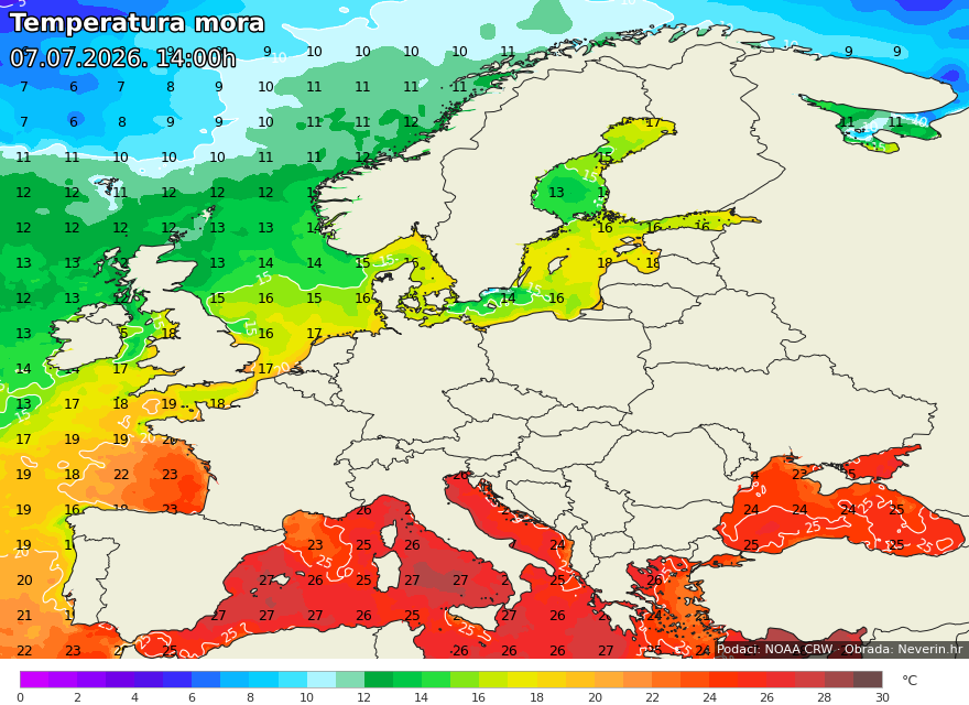 Temperatura mora Europa Temperatura mora Europa