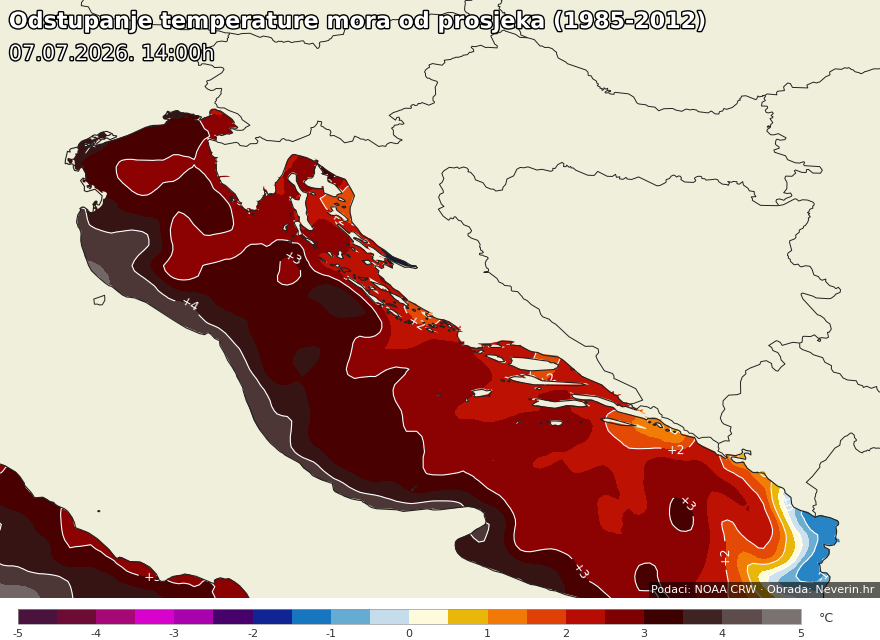 Temperatura mora Hrvatska — Odstupanje temperature mora Temperatura mora Hrvatska — Odstupanje temperature mora