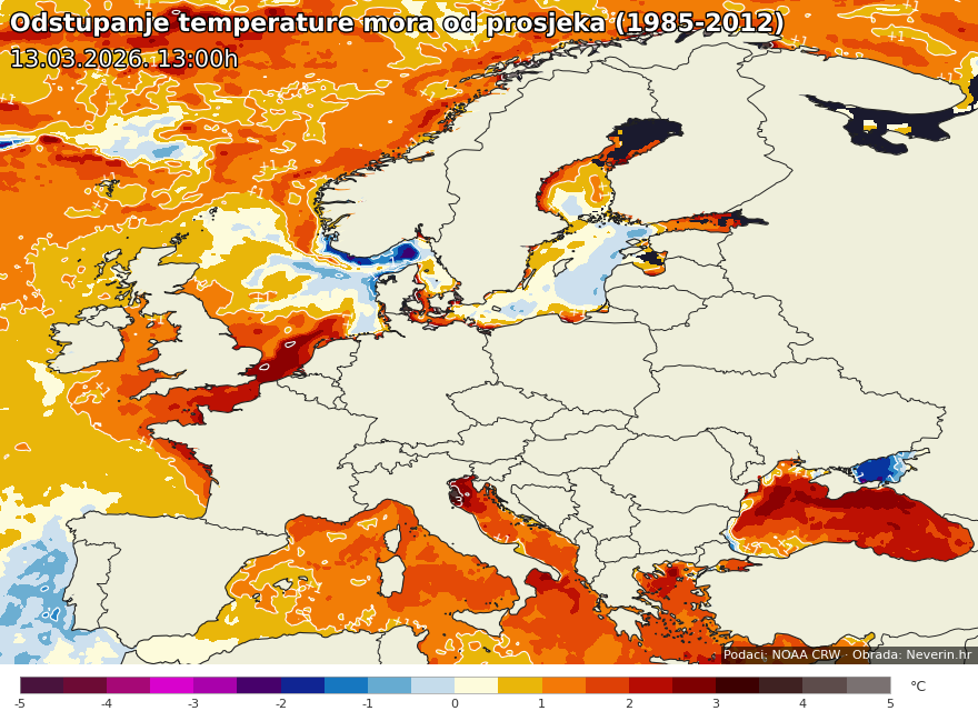 Abweichung der Meerestemperatur Europa