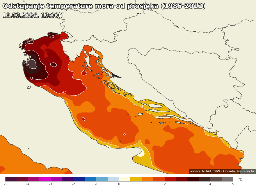 Abweichung der Meerestemperatur Kroatien