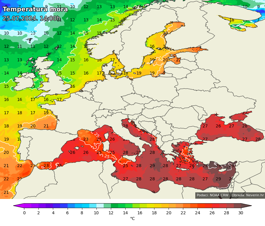 Teplota moře Evropa