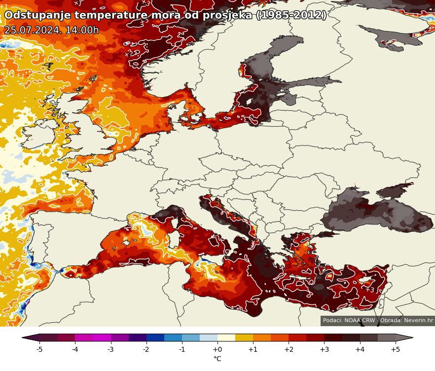 Odstopanje temperature morja Evropa