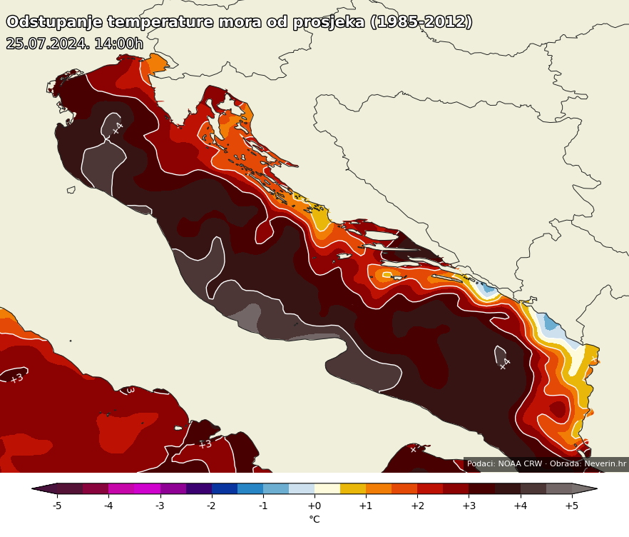 Abweichung der Meerestemperatur Kroatien